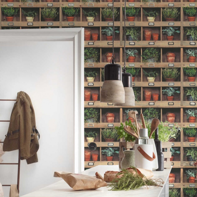 Papel Pintado Estantería Madera - ALCORTA  | MURAKE - 684631