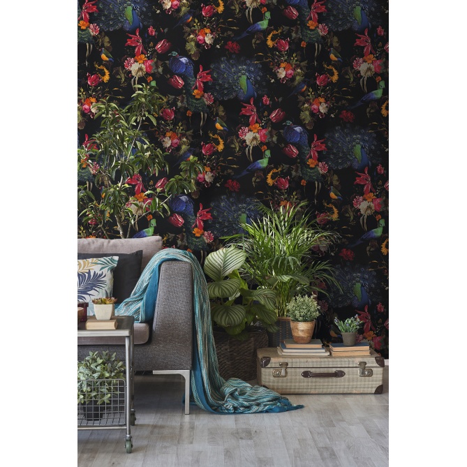 Papel Pintado Ave Exótica - PAVO REAL NEGRO 117365 | MURAKE - 117365