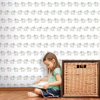 Papel Pintado Infantil Elefantes en fila - GAJAH 02 | MURAKE - 53306