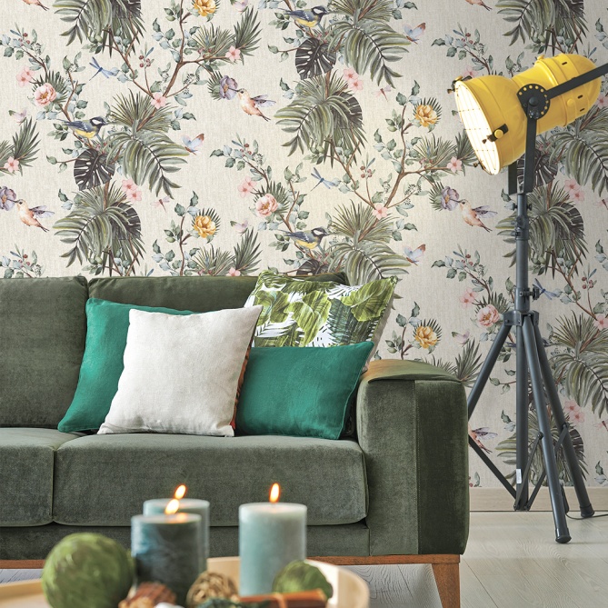 Papel Pintado Hoja y pájaros - ENTEBE 02 | MURAKE - 521007