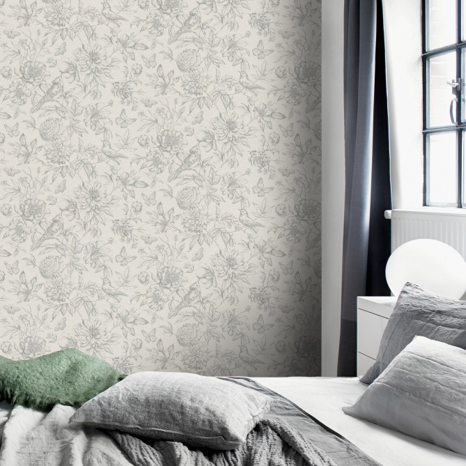 Papel Pintado Flores con pájaros - PITEA 02 | MURAKE - 423315