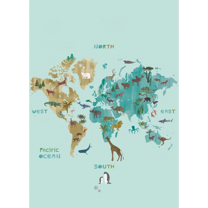 Mural Mapamundi con animales - TERKEP  | MURAKE - 991925