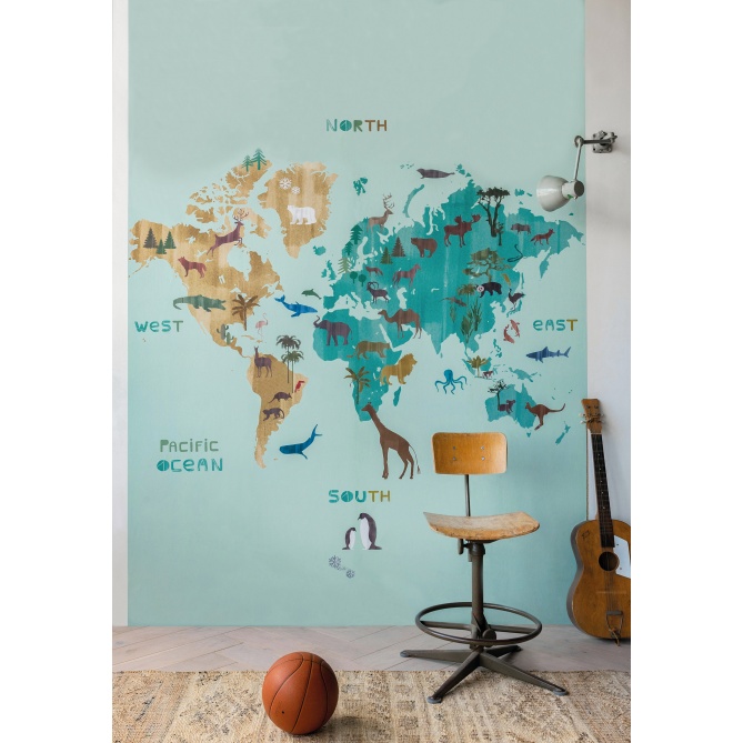 Mural Mapamundi con animales - TERKEP  | MURAKE - 991925