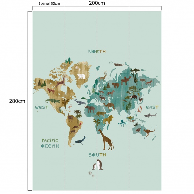 Mural Mapamundi con animales - TERKEP  | MURAKE - 991925