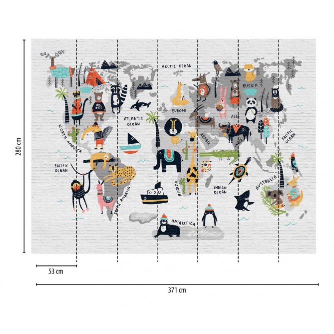 Mural Mapamundi con animales - MOGUER  | MURAKE - 23855