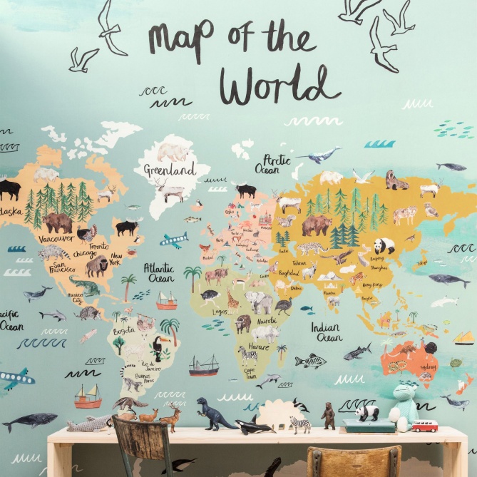 Mural Mapa del mundo de los animales - BODERO  | MURAKE - 85847