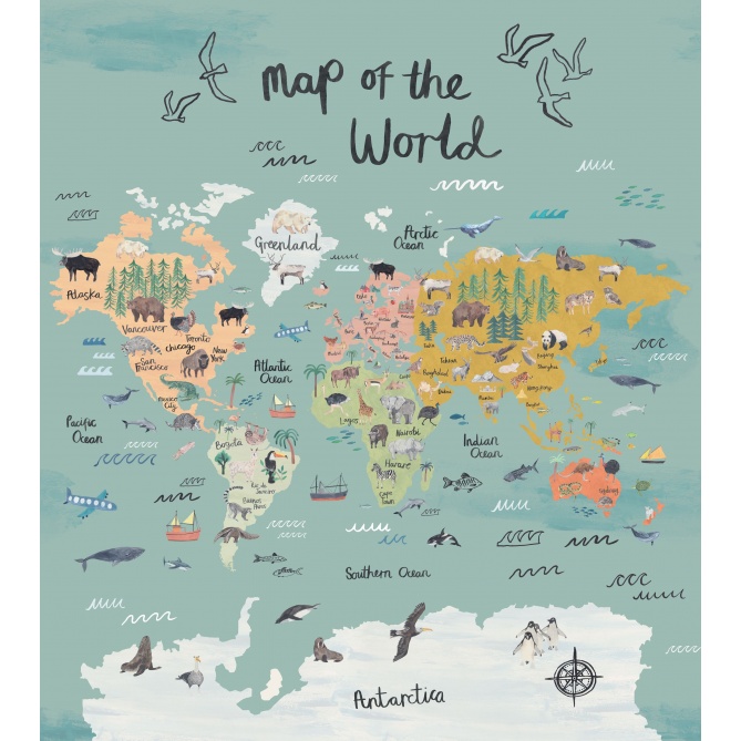 Mural Mapa del mundo de los animales - BODERO  | MURAKE - 85847