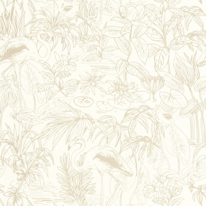 Papel Pintado Flamencos y pájaros en medio del follaje - HERRETE 01 | MURAKE - 86301