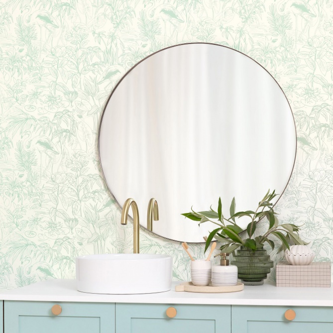 Papel Pintado Flamencos y pájaros en medio del follaje - HERRETE 02 | MURAKE - 86302