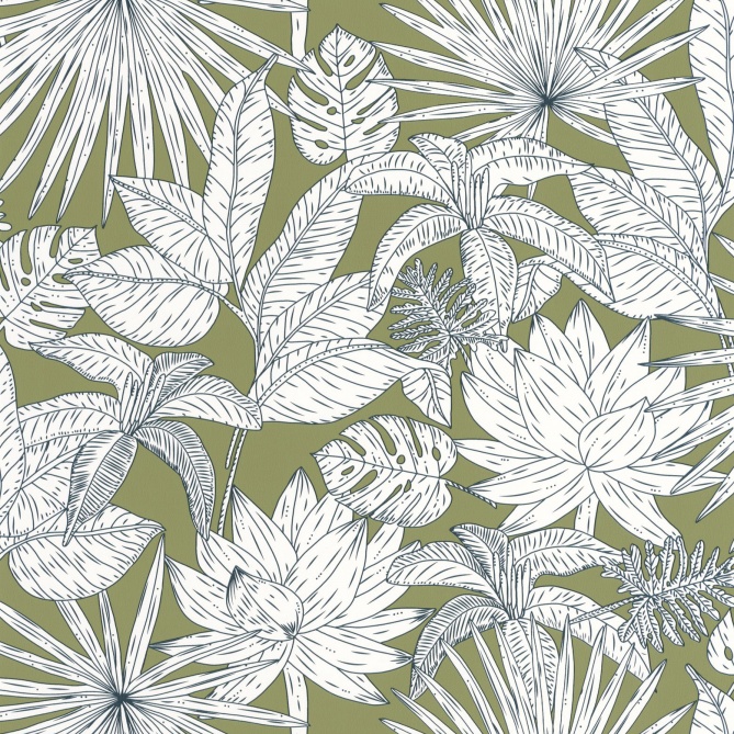 Papel Pintado Hojas y flores tropicales yuxtapuestas - GORDIMA 06 | MURAKE - 86346