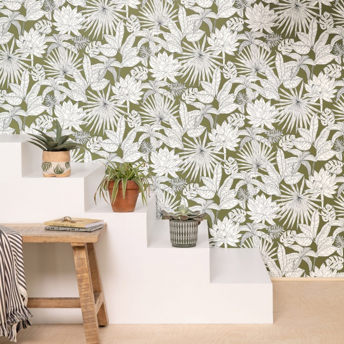 Papel Pintado Hojas y flores tropicales yuxtapuestas - GORDIMA 06 | MURAKE - 86346