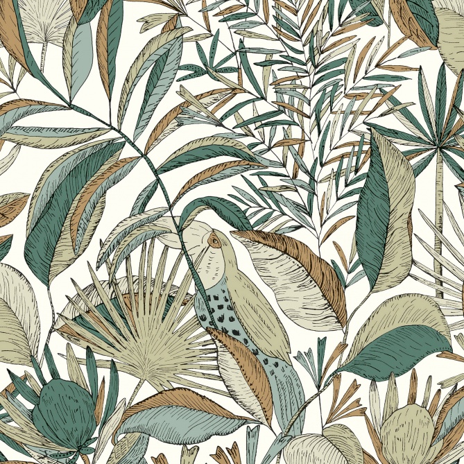 Papel Pintado Follaje tropical con tucanes - FOSFENOS 06 | MURAKE - 86226