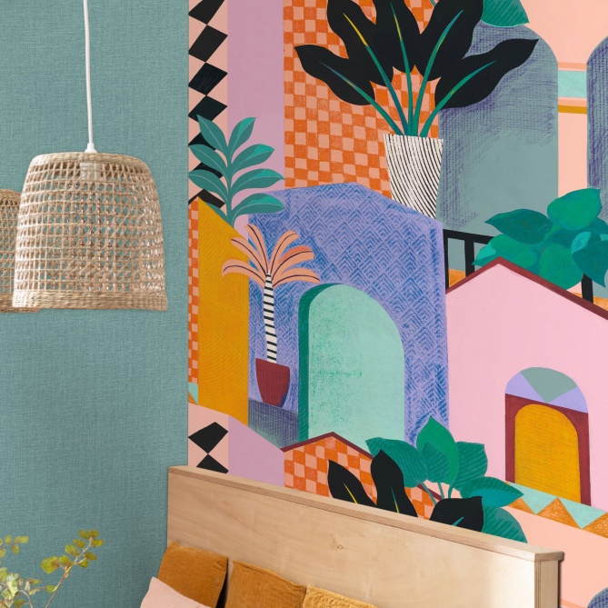 Mural Pueblo abstracto y plantas - TAPIRIA  | MURAKE - 86128