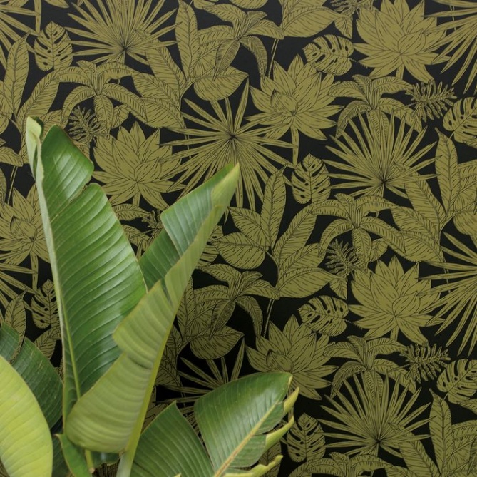 Papel Pintado Hojas y flores tropicales yuxtapuestas - GORDIMA 08 | MURAKE - 86348