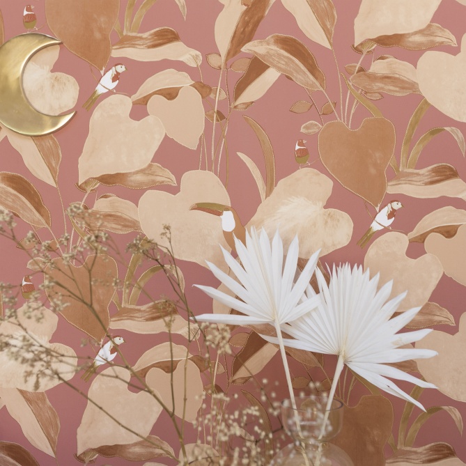 Papel Pintado Hojas tropicales con pájaros y tucanes - LAPAPOCHA 02 | MURAKE - 86382