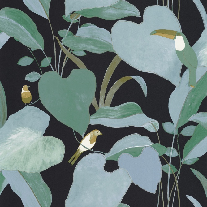 Papel Pintado Hojas tropicales con pájaros y tucanes - LAPAPOCHA 06 | MURAKE - 86386