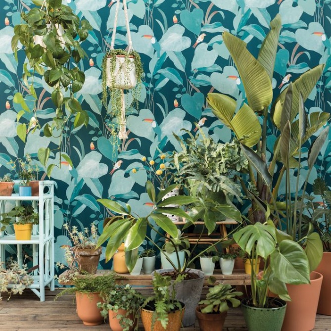 Papel Pintado Hojas tropicales con pájaros y tucanes - LAPAPOCHA 04 | MURAKE - 86384