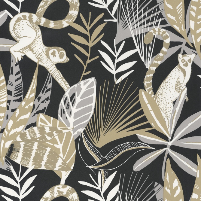 Papel Pintado Lémures entre follaje tropical - ARCACHON 06 | MURAKE - 86406