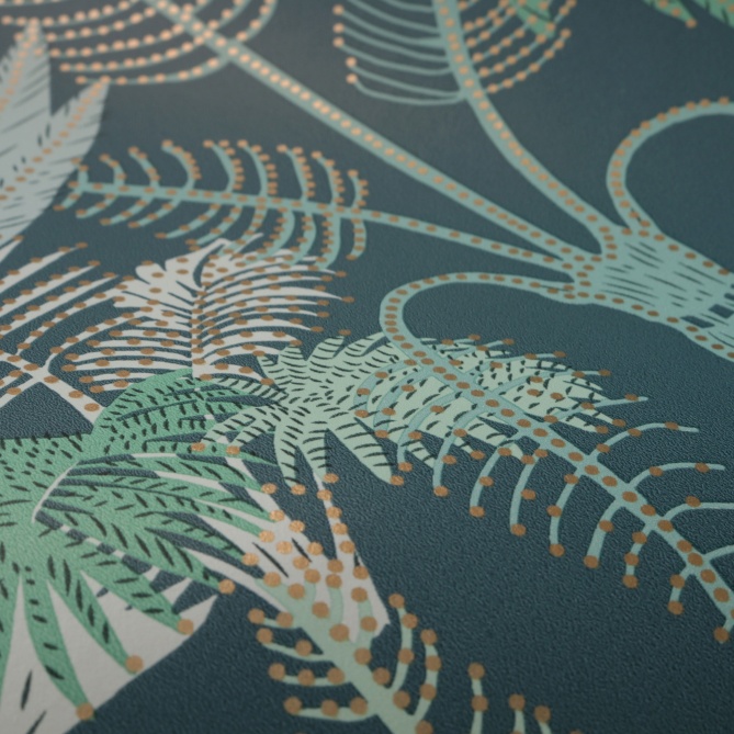 Papel Pintado Jungla tropical con lunares dorados - BENODET 02 | MURAKE - 86392