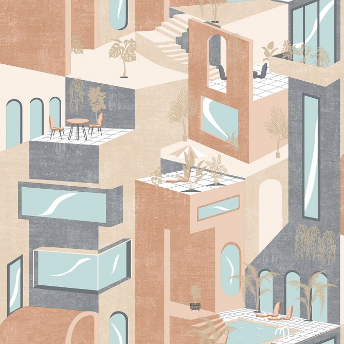 Papel Pintado Superposición de villas con terrazas - WISNER 03 | MURAKE - 878988