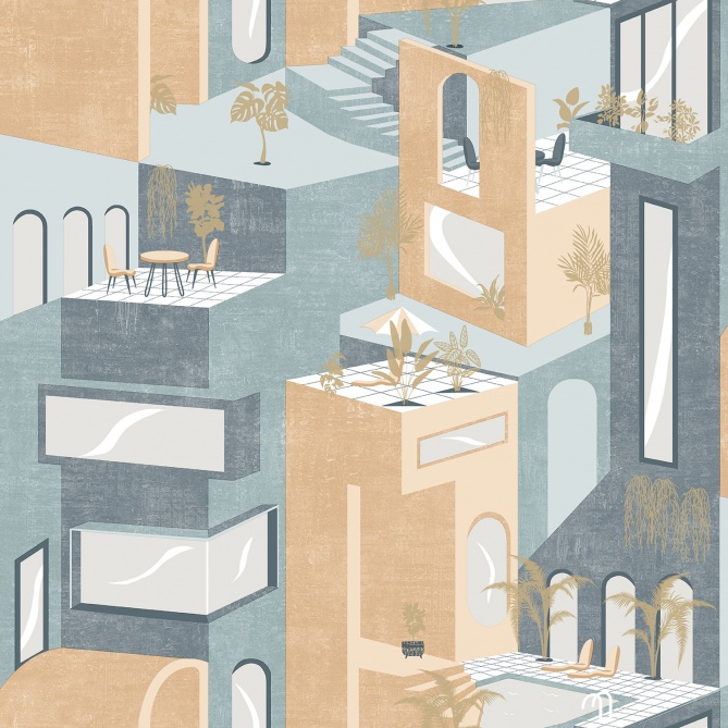 Papel Pintado Superposición de villas con terrazas - WISNER 01 | MURAKE - 878986