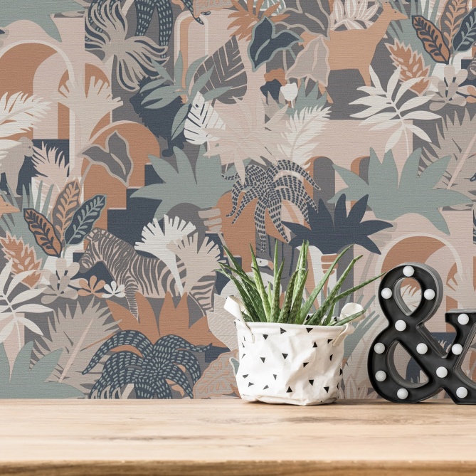 Papel Pintado Animales y follaje gráfico - NIANI 03 | MURAKE - 83403