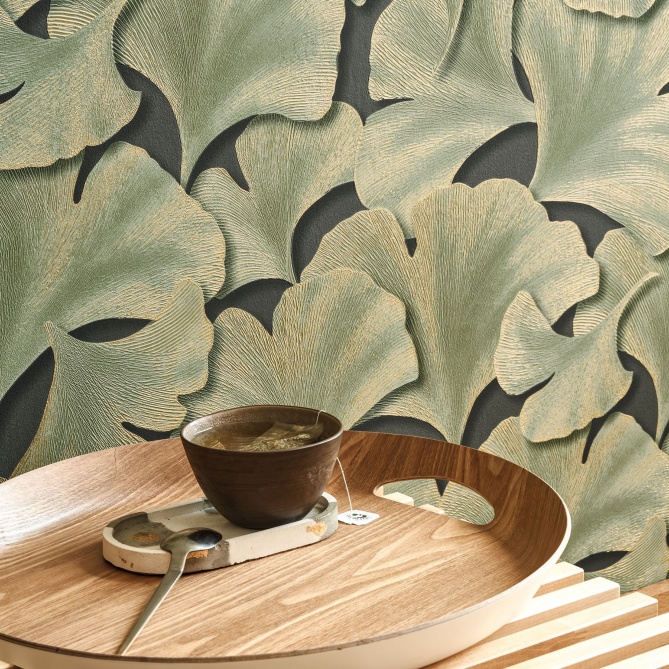 Papel Pintado Hojas de Gingko texturizadas - QANA 06 | MURAKE - 879216