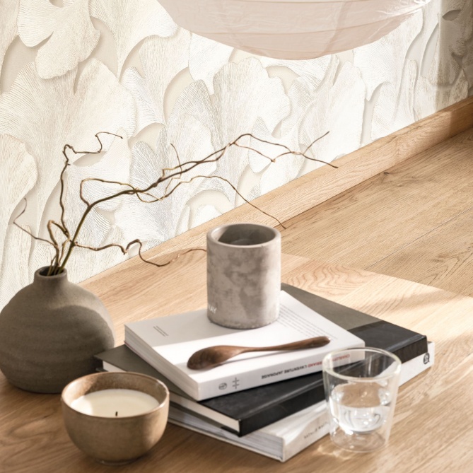 Papel Pintado Hojas de Gingko texturizadas - QANA 02 | MURAKE - 879212