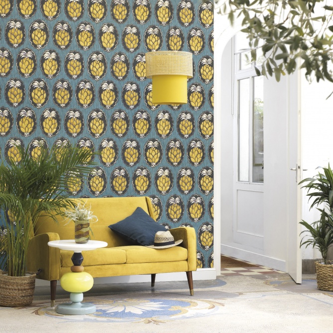 Papel Pintado Gran piña en medallones - PALMIRA 02 | MURAKE - 5001/52