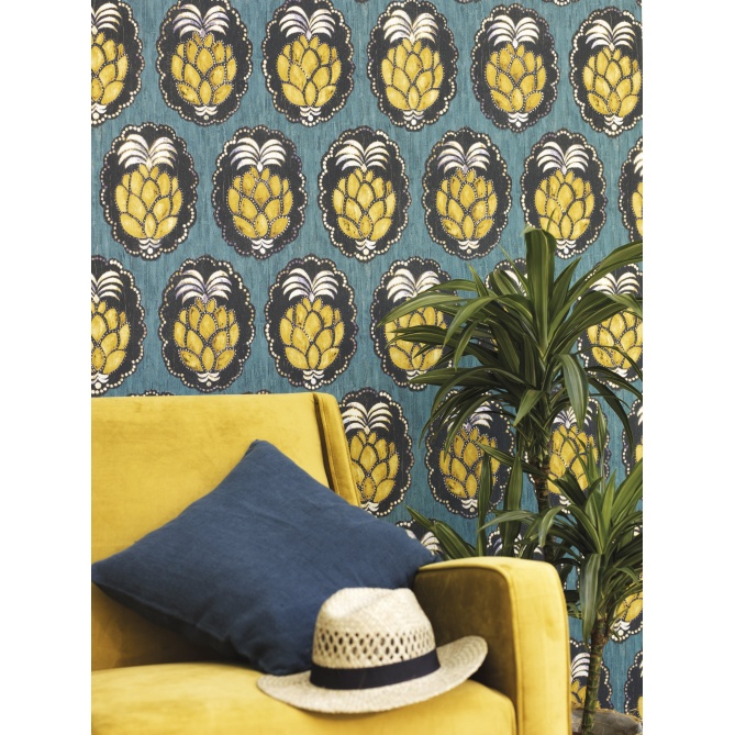 Papel Pintado Gran piña en medallones - PALMIRA 02 | MURAKE - 5001/52