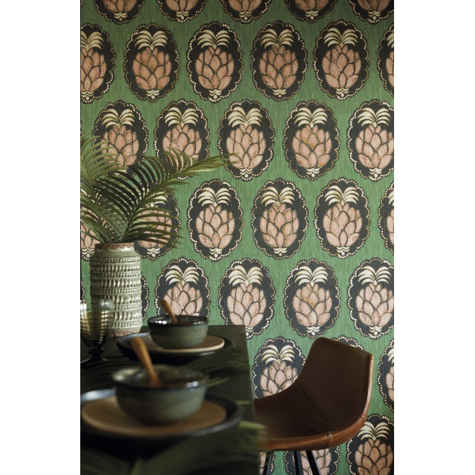 Papel Pintado Gran piña en medallones - PALMIRA 03 | MURAKE - 5001/53