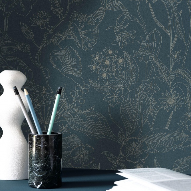 Papel Pintado Delicadas flores y hojas románticas - PHERICHE 03 | MURAKE - 879633