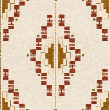 Papel pintado geométrico étnico terracota - QUIPU 01 | MURAKE - 101489