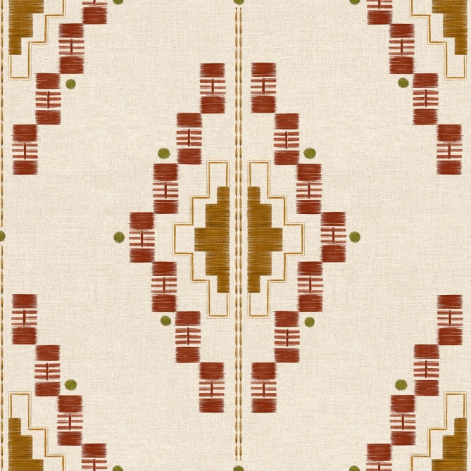 Papel pintado geométrico étnico terracota - QUIPU 01 | MURAKE - 101489
