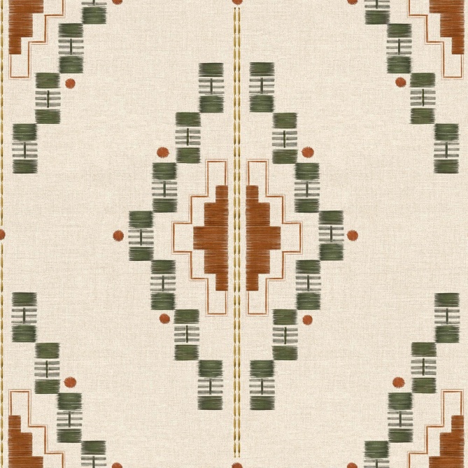 Papel pintado geométrico verde oliva - QUIPU 03 | MURAKE - 101491