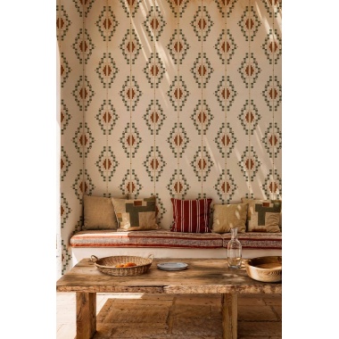Papel pintado geométrico verde oliva - QUIPU 03 | MURAKE - 101491