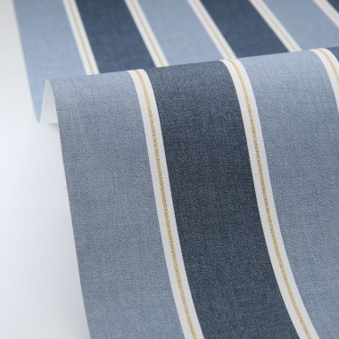 Papel pintado de rayas azul denim y oro - RIVEL 04 | MURAKE - 879922