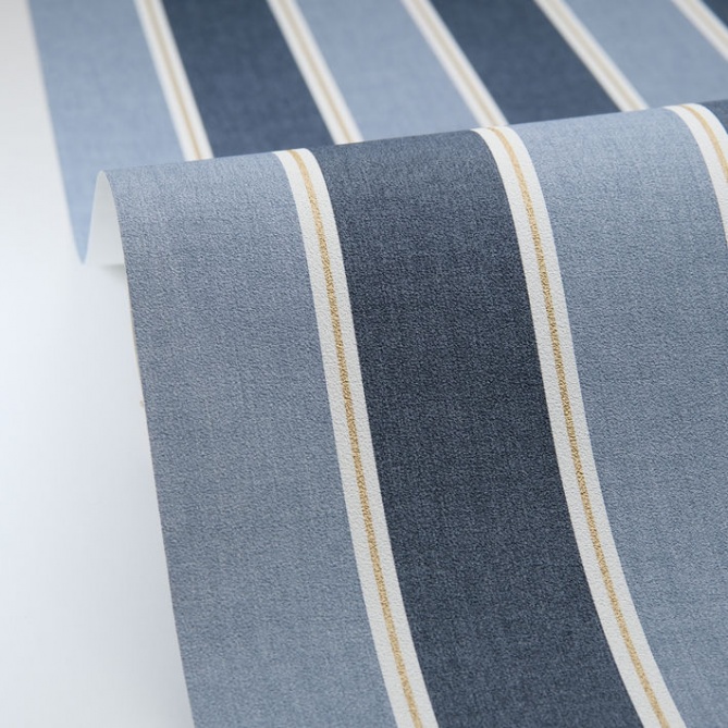 Papel pintado de rayas azul denim y oro - RIVEL 04 | MURAKE - 879922