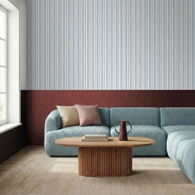Papel pintado de rayas acuarela azul y burdeos - LIVANA 01 | MURAKE - 879927