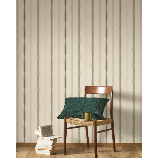 Papel pintado de rayas verde salvia TALVA 03 | Murake - 879930