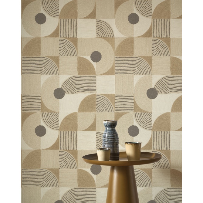 Papel pintado geométrico beige rafia KIREN 01 | Murake - 880023