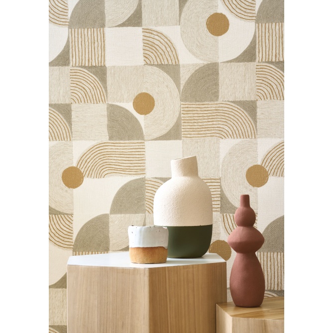 Papel pintado geométrico verde salvia KIREN 03 | Murake - 880025