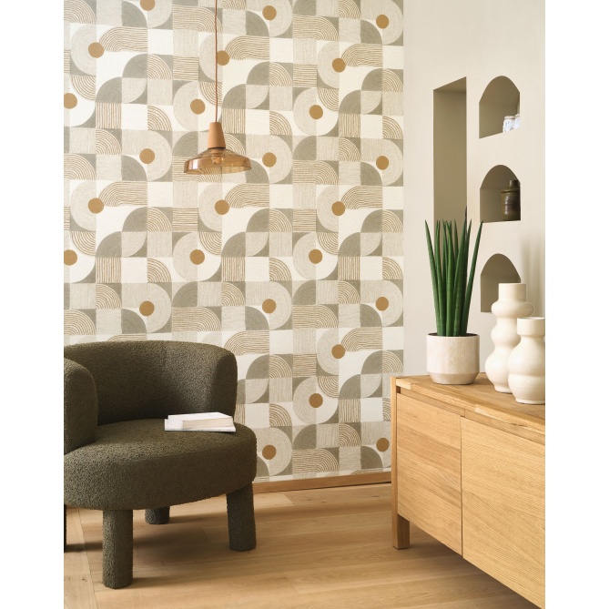 Papel pintado geométrico verde salvia KIREN 03 | Murake - 880025