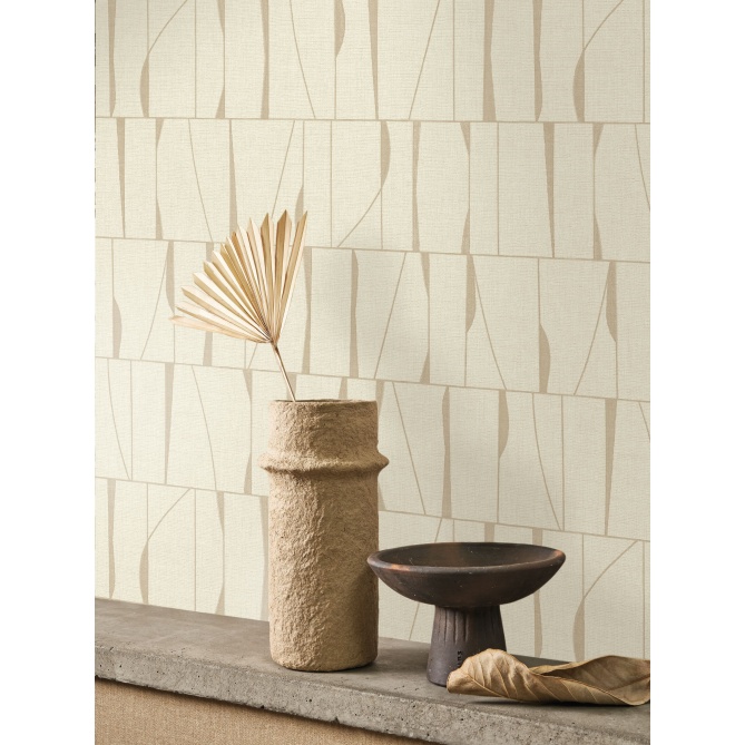 Papel pintado geométrico beige arena SAYRA 02 | Murake - 880028