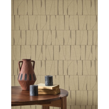 Papel pintado geométrico beige lino SAYRA 03 | Murake - 880029