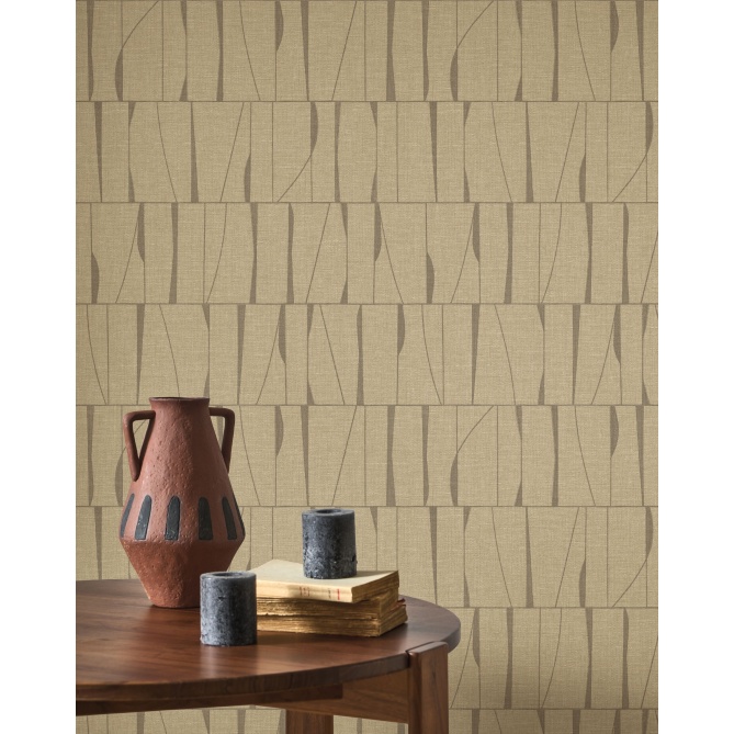 Papel pintado geométrico beige lino SAYRA 03 | Murake - 880029