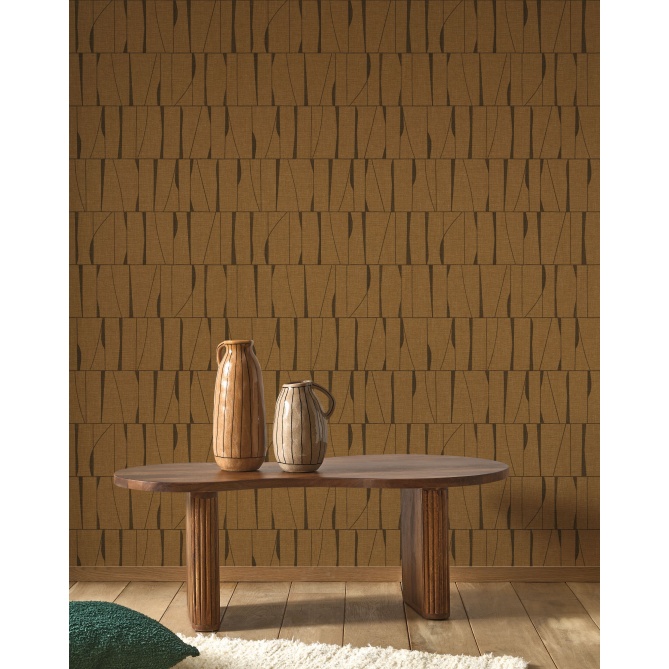 Papel pintado geométrico beige coñac SAYRA 04 | Murake - 880030