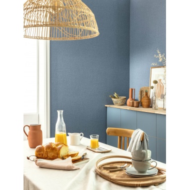 Papel pintado efecto fibra natural azul tempestad - YUTARA 56 | MURAKE - 880375