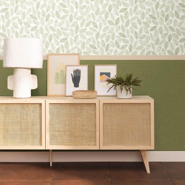 Papel pintado efecto fibra natural verde caqui - YUTARA 73 | MURAKE - 880392