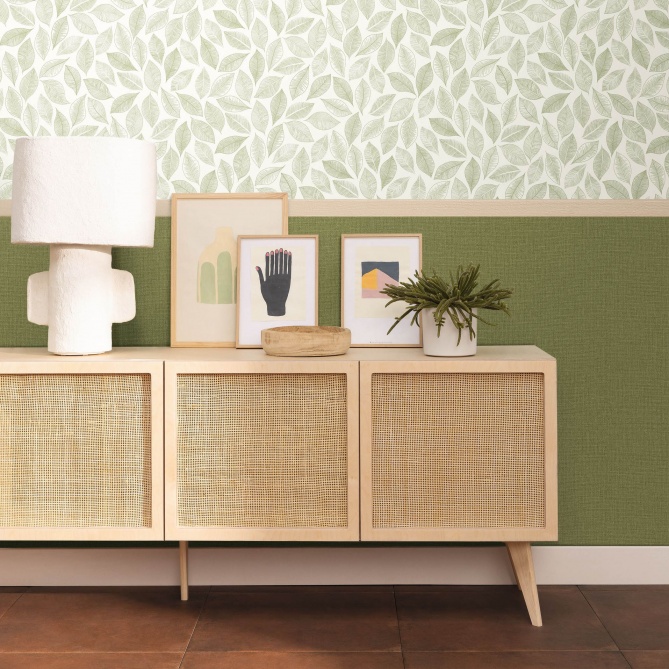 Papel pintado efecto fibra natural verde caqui - YUTARA 73 | MURAKE - 880392